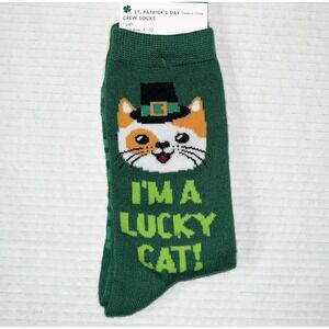 NWT Lucky Cat Socks Women's 4-10 Green St Patricks's Day Holiday Novelty Humor